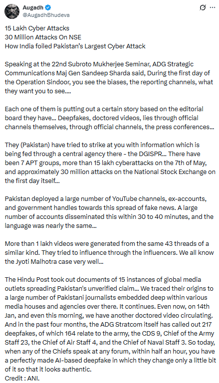 CestMoiz's tweet photo. :Thread:
So this tweet below landed on my TL some days ago. It was about ADG Strategic Comms talking about the IW and Cyber warfare that India was subjected to on the first day of Op Sindoor.
Sharing some thoughts on the same.
Here goes .. https://t.co/v9exw5stWr
