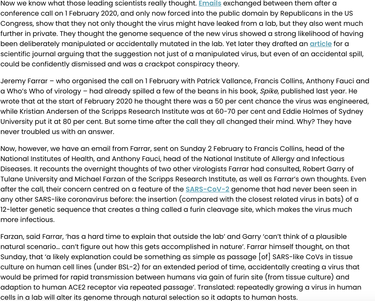 mattwridley's tweet image. Six years ago today, a truly shocking incident occurred that disgraces the name of science.

A dozen scientists shared the view that Covid started with a laboratory experiment.

So they met online to discuss how to mislead the world into thinking the opposite.