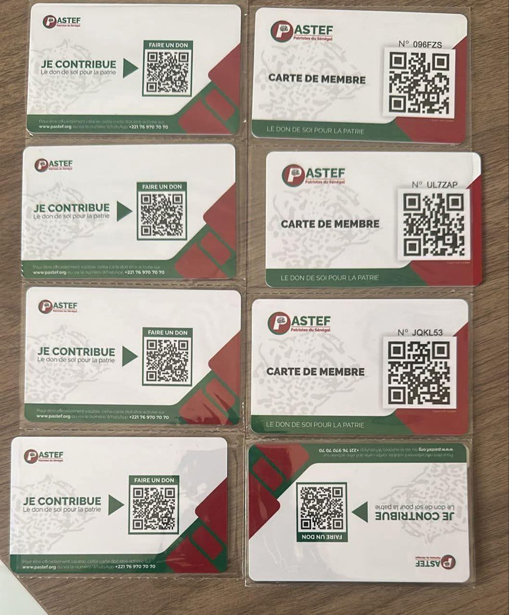 LayeSeckSeckFCB's tweet image. ‼️ Les nouvelles cartes 💳 de membre Pastef 💚❤️ au nombre de 100 000 sont officiellement arrivées à Dakar

🇸🇳❤️😍
