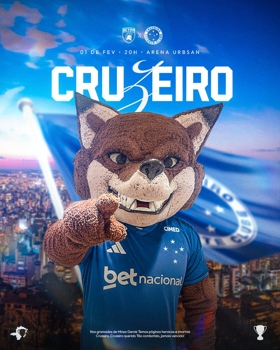 Cruzeiro's tweet image. 𝐒𝐨𝐮 𝐮𝐦 𝐦𝐮𝐥𝐭𝐢𝐜𝐚𝐦𝐩𝐞𝐚̃𝐨!
𝐒𝐨𝐮 𝐂𝐫𝐮𝐳𝐞𝐢𝐫𝐨! 𝐓𝐫𝐚𝐝𝐢𝐜̧𝐚̃𝐨! 🎵🦊

Betim 🆚 Cruzeiro
🏆 Campeonato Mineiro - 6ª rodada
🏟 Arena URBSAN
🕓 01/02/2026 | 20h
📺 Premiere e SportyNet

#BETxCRU #GrandeCampeão