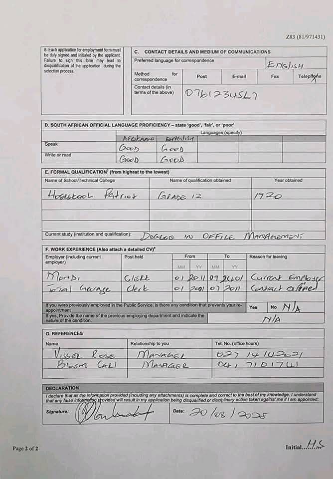How to fill Z83 form.  Check Example