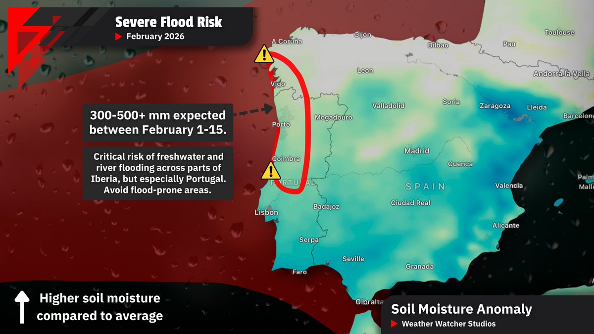 WXWatcher07's tweet image. If you are in Portugal and Spain, I made a special graphic for the situation in the next 1-2 weeks. Share, repost, do what you can to get the word out. 

Severe flash flooding and river flooding will affect more communities in the days ahead as we remain under a nearly non-stop…
