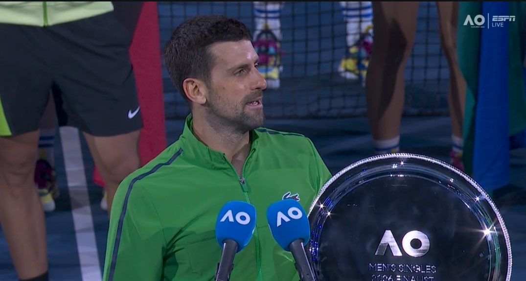 TheTennisLetter's tweet photo. Novak Djokovic thanks his team after losing to Alcaraz in the Australian Open final

“I have to thank my team for enduring me first of all 😂 and for giving me support. It hasn’t been smooth sailing, as it never is. But you guys are my rock in my corner. You’ve seen the worst and best of me in the last who knows how many years.. but particularly the last 3 weeks. This success is your success of course.” ❤️