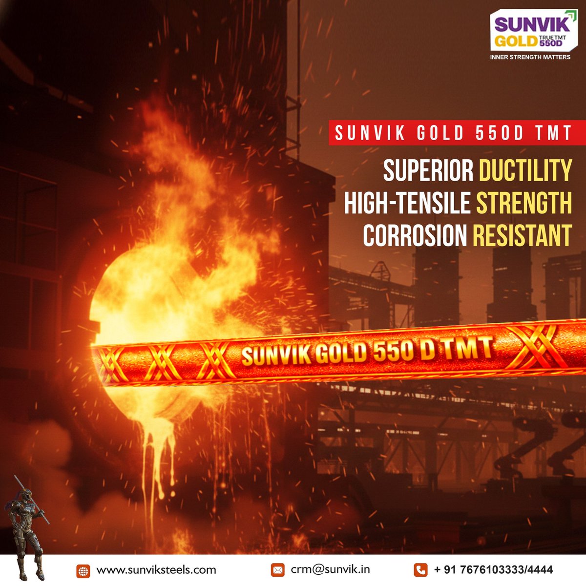 Sunvik_Steels's tweet image. Sunvik Gold 550D TMT is a promise built with inner strength — engineered for safety, crafted for durability, and trusted to stand strong through time.

Made with a commitment to greener, more responsible steel.

#SunvikGold550D #TMT #SunvikSteels #InnerStrengthMatters #GreenSteel