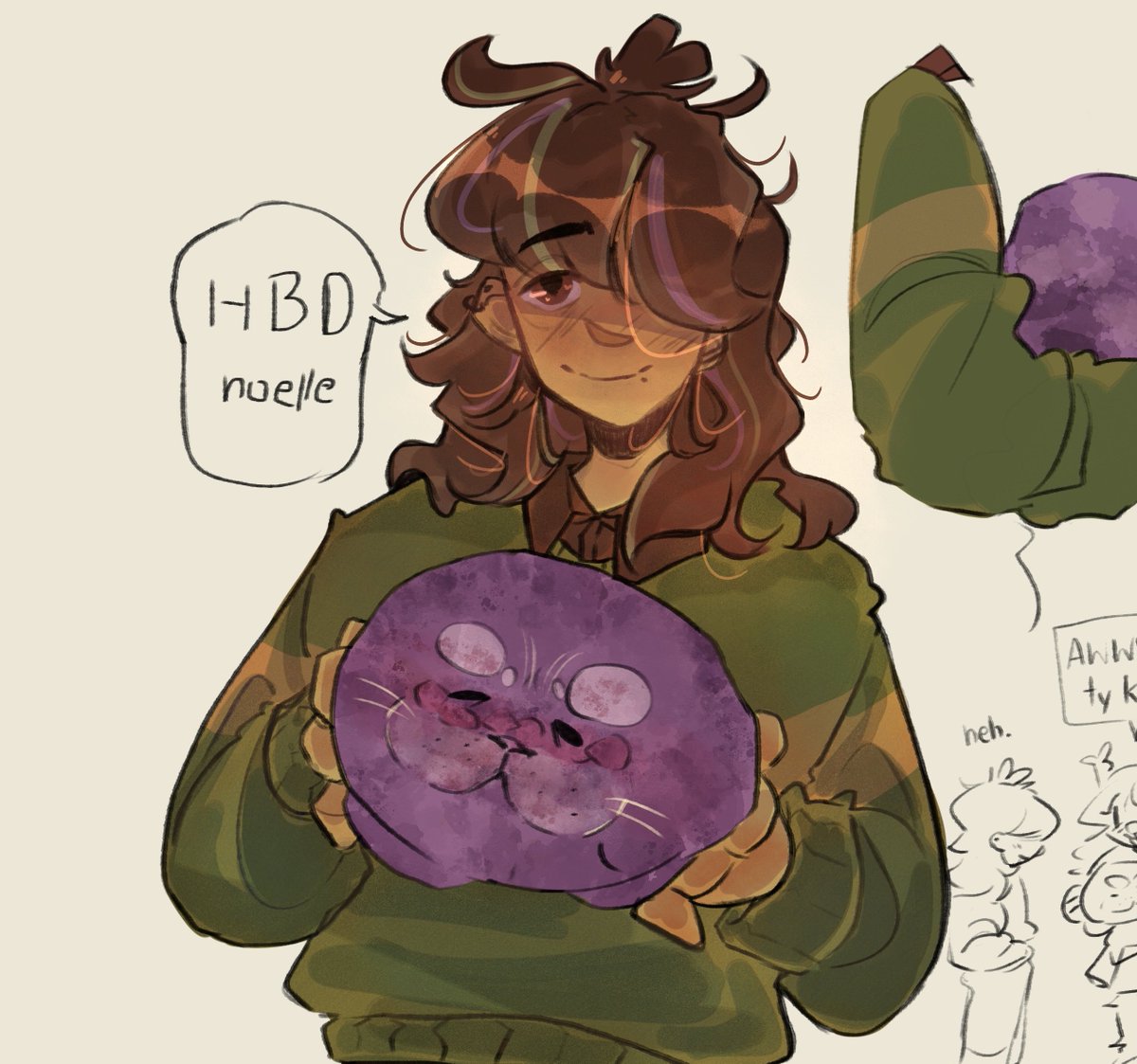 Maoshidesu's tweet image. what a gentle they, giving birthday present to their childhood friend! (They put speaker inside the plush and scream loud as f at noelle at 3 am) 
#kriselle #DELTARUNE