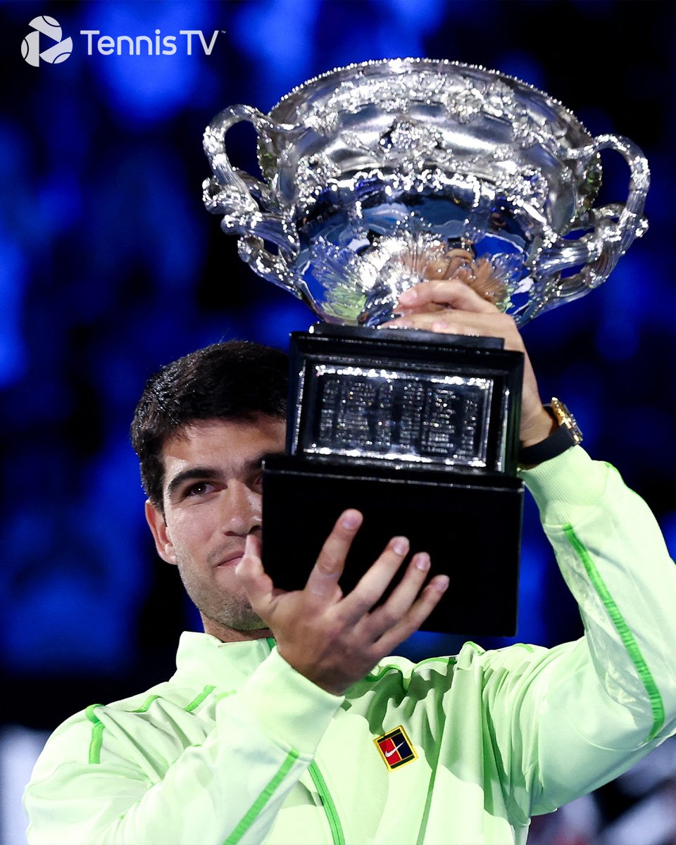 TennisTV's tweet photo. Slam No. 7 secured nupǝɹ uʍop 🏆🇦🇺

@carlosalcaraz #AO26 https://t.co/AGeSgJtTgA