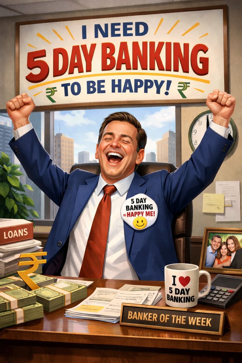 Vikramlede's tweet photo. Bankers Need 5 Day Banking for Happiness &amp; Efficiency – Time for Change!” ⏳
#5daybanking https://t.co/S9aVDjoFcG