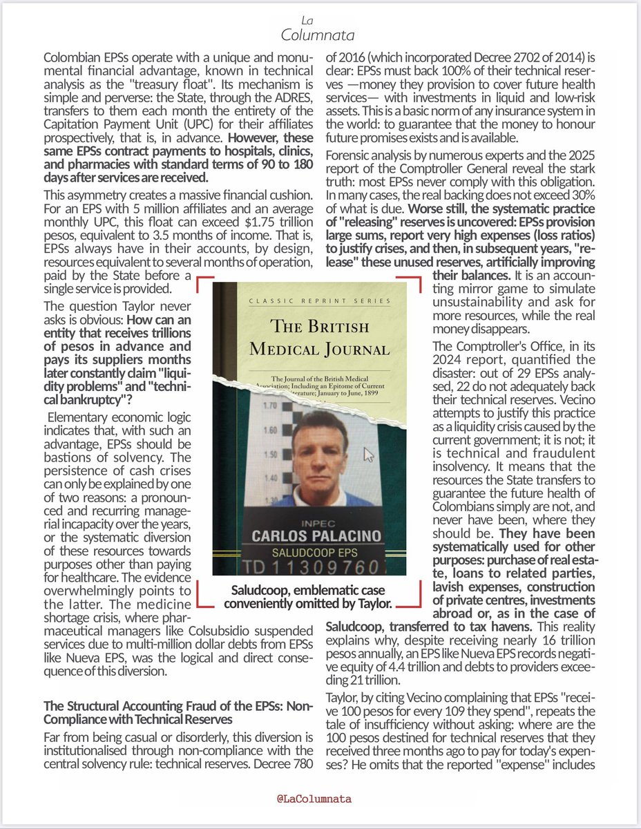 Manipulation in the Belly of The British Medical Journal
Part II :  Modus Operandi 
____________________________________________________
The article (The BMJ, Taylor Luke)constructs a linear and misleading narrative: Gustavo Petro comes to power -> attacks the EPS -> proposes