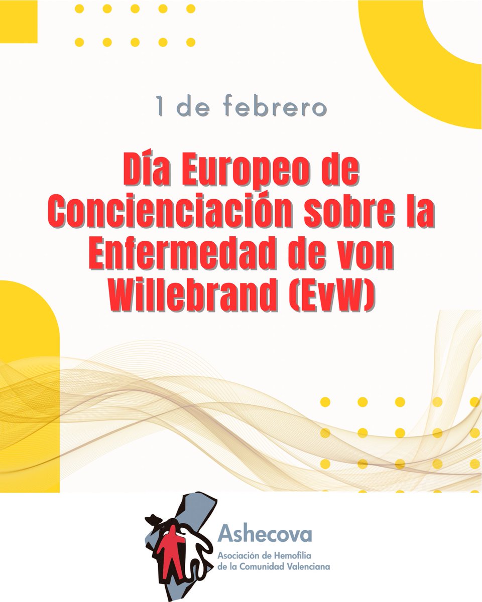 ASHECOVA's tweet photo. Hoy conmemoramos el Día Europeo de la Enfermedad de Von Willebrand (EvW). Es el trastorno hemorrágico más frecuente y desconocido. Desde ASHECOVA trabajamos por dar visibilidad, apoyo y lograr diagnósticos tempranos. ¡No estáis solos! 💪❤️
#EvW #VonWillebrand #ASHECOVA #Hemofilia https://t.co/MgJhCKr8BO