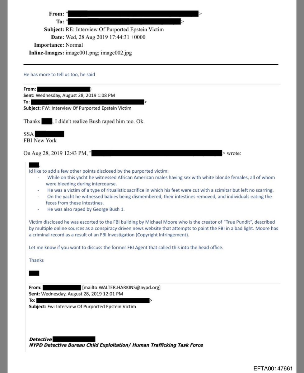 Epstein Belgelerinden 

“Mağdur olduğu iddia edilen” diye belirttikleri adamın söyledikleri

Yattayken, Siyahi bireylerin sarışın kadınlarla seks yapıyorken, kendisinin de ayağını ritüel olarak kestiğini söylemiş,

 Seks esnasında ayaklarını ritüel adağı olarak, iz bırakmayacak