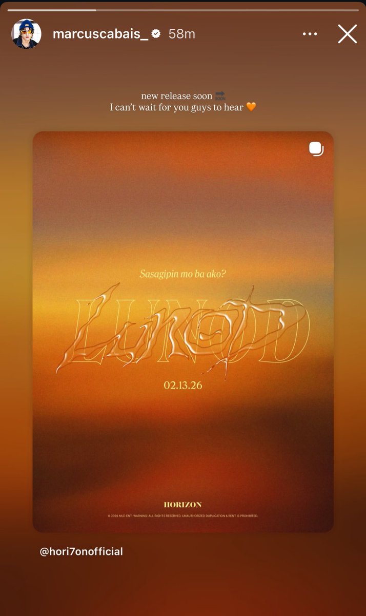 [📸] 02012026 IG STORY UPDATE 

Seeing how excited Marcus is for us to hear their new song makes it even more special~ 

EXCITED NA KAMIII!! 

HORI7ON LUNOD COMEBACK

#HORI7ON_LunodRelease
#HORI7ON #호라이즌
#MARCUS #마커스 
<a href="/HORI7ONofficial/">HORI7ONofficial</a>