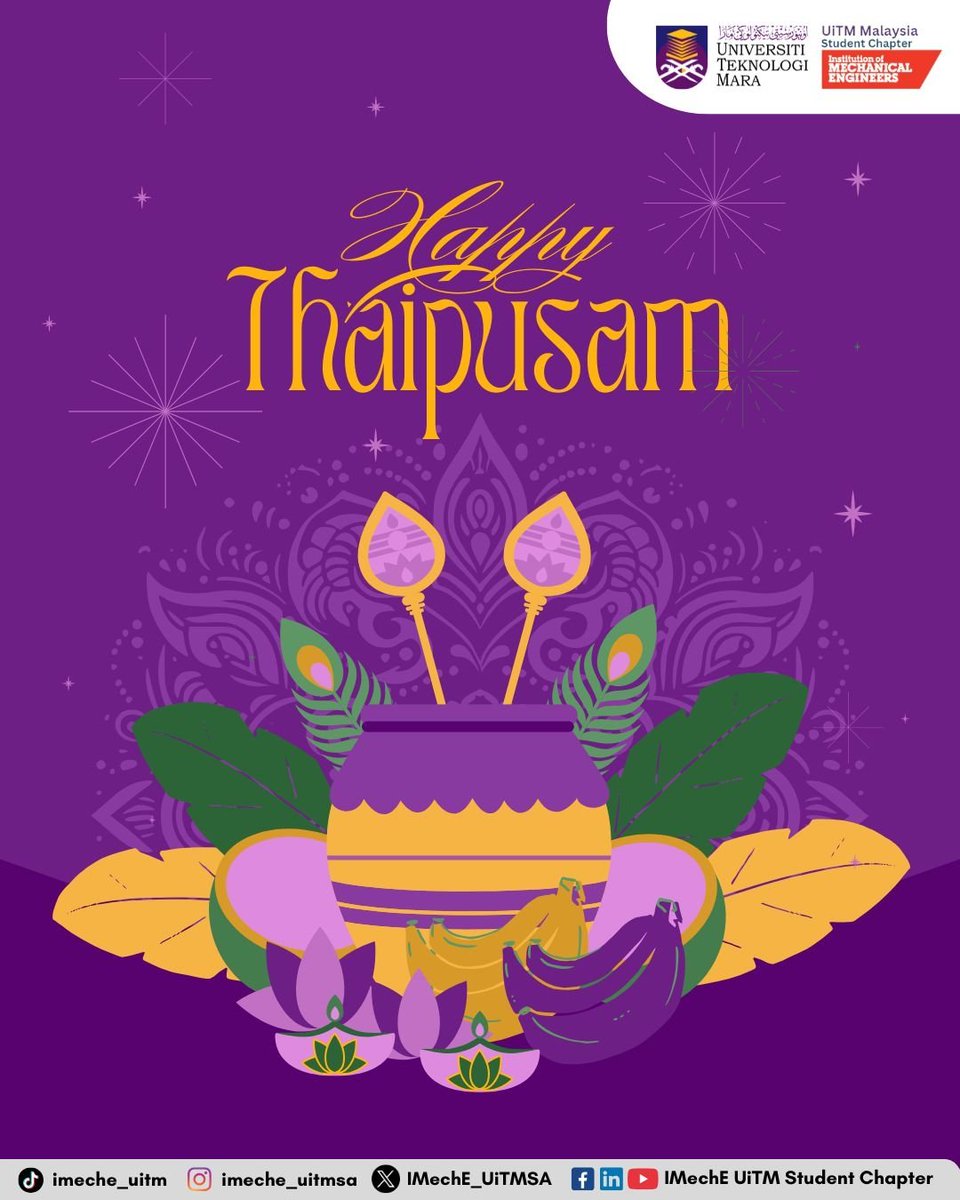 IMechE_UiTMSA's tweet photo. Thaipusam reminds us that true strength lies in discipline, sacrifice, and devotion.
Wishing everyone a safe and meaningful celebration.
🙏✨
#Thaipusam #StrengthThroughFaith 

GO BIG (or GO HOME) https://t.co/2MLqOPsUkt