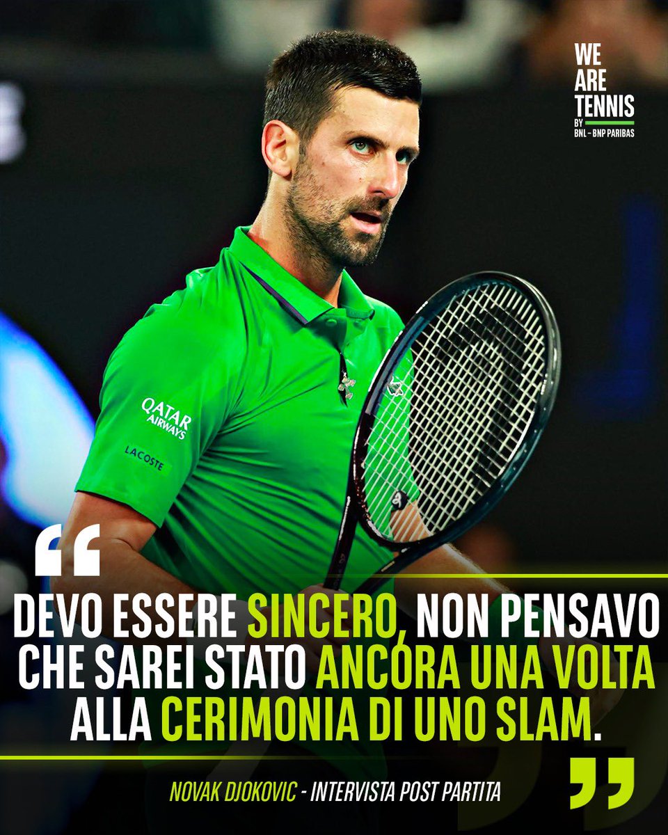 WeAreTennisITA's tweet image. “UN GRANDE VIAGGIO” 🙌

Le parole di Nole, che lo ha visto uscire sconfitto dopo 10 finali vinte consecutive a Melbourne Park.

Un grande viaggio? No Nole, un grandissimo, immenso viaggio ❤️🇷🇸

🎾 #Tennis #Alcaraz #Djokovic #AusOpen #AO26 #WeAreTennis