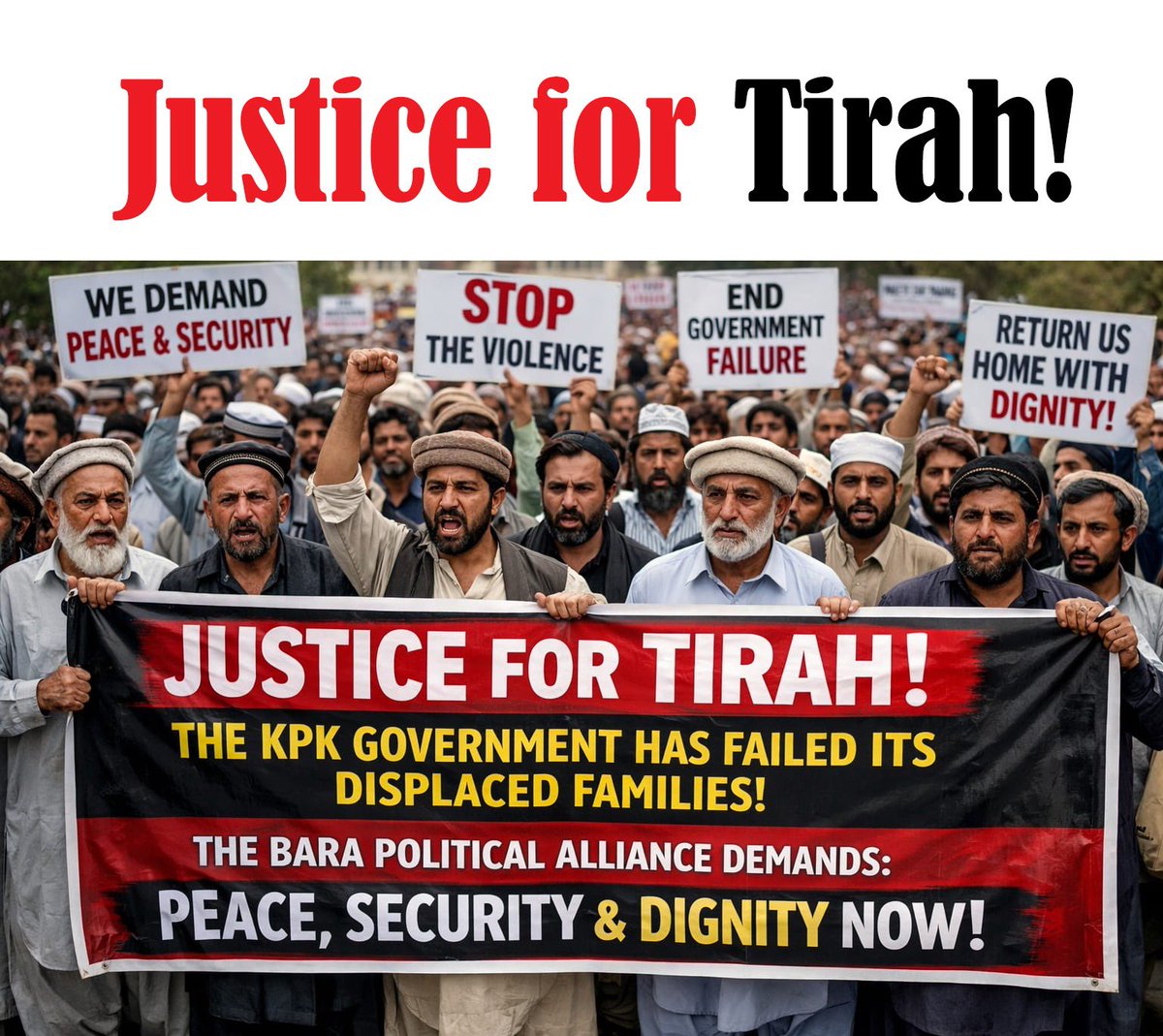Justice for Tirah is not a slogan — it’s a right.
Displaced families deserve peace, security, and a dignified return home.
State neglect and silence are no longer acceptable.
Hear the voices of Tirah. Act now.

#JusticeForTirah