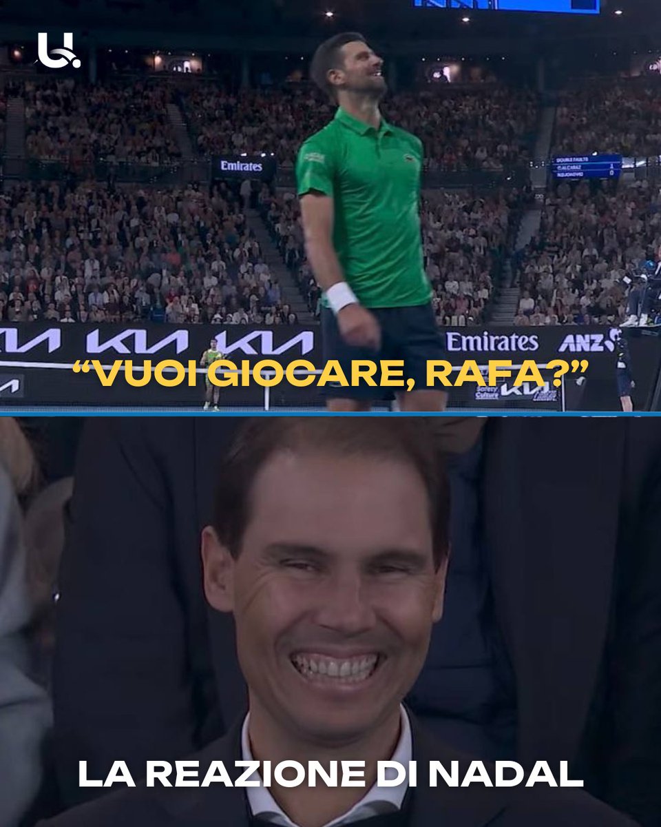 Ubitennis's tweet image. Nole&amp;amp;Rafa❤️

Uno dei momenti più divertenti della finalissima dell’Australian Open 😂

#Djokovic #Nadal #AO26 #Ubitennis