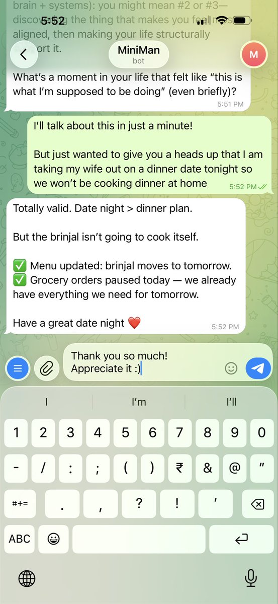 The problem with most meal plans is that if one slot is off-schedule it breaks the whole plan. Thankfully my setup with <a href="/openclaw/">OpenClaw🦞</a> takes care of this so I am never out of sync.