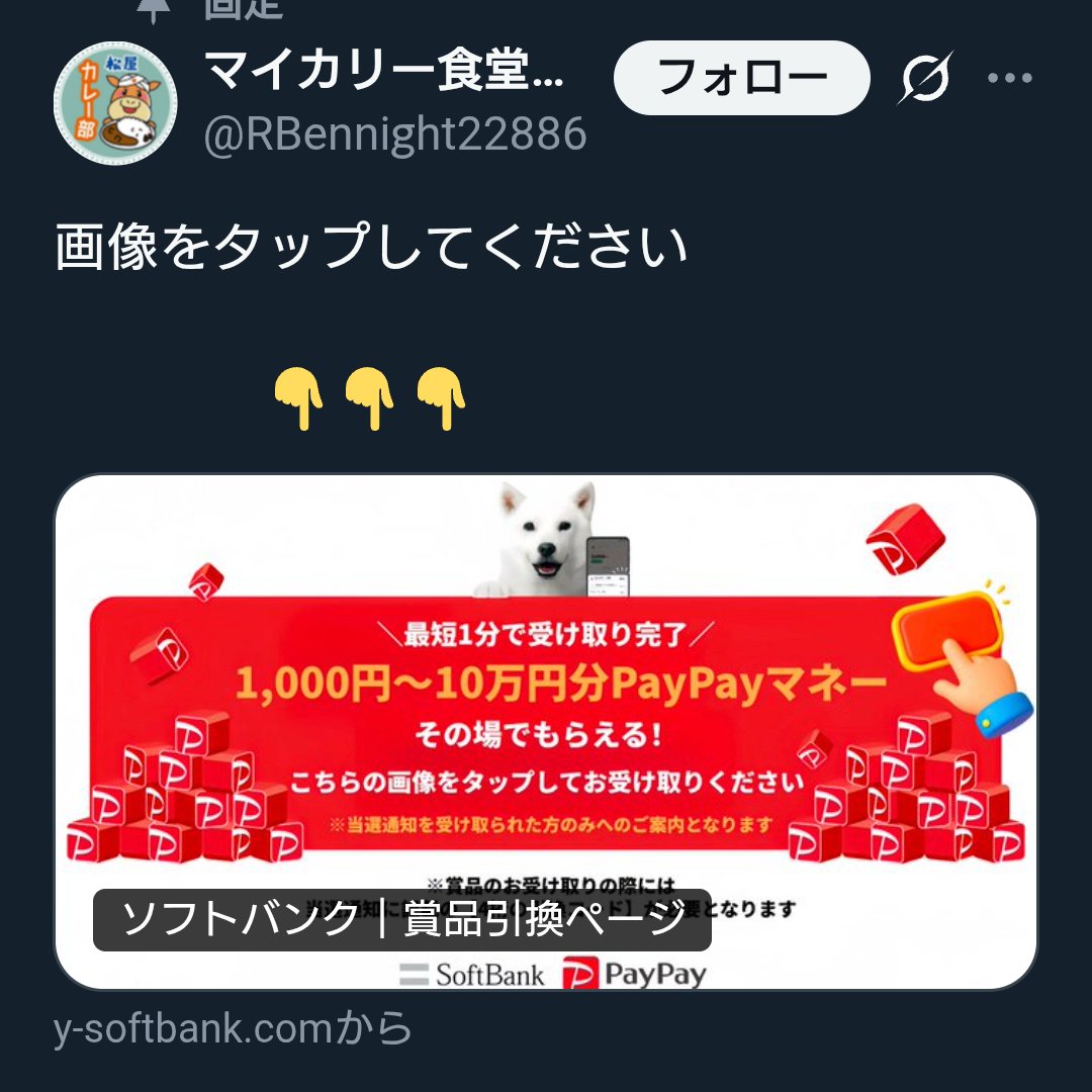 今度は松屋の偽アカウント。 引換コードはどれも同じ数字。 固定ポスト