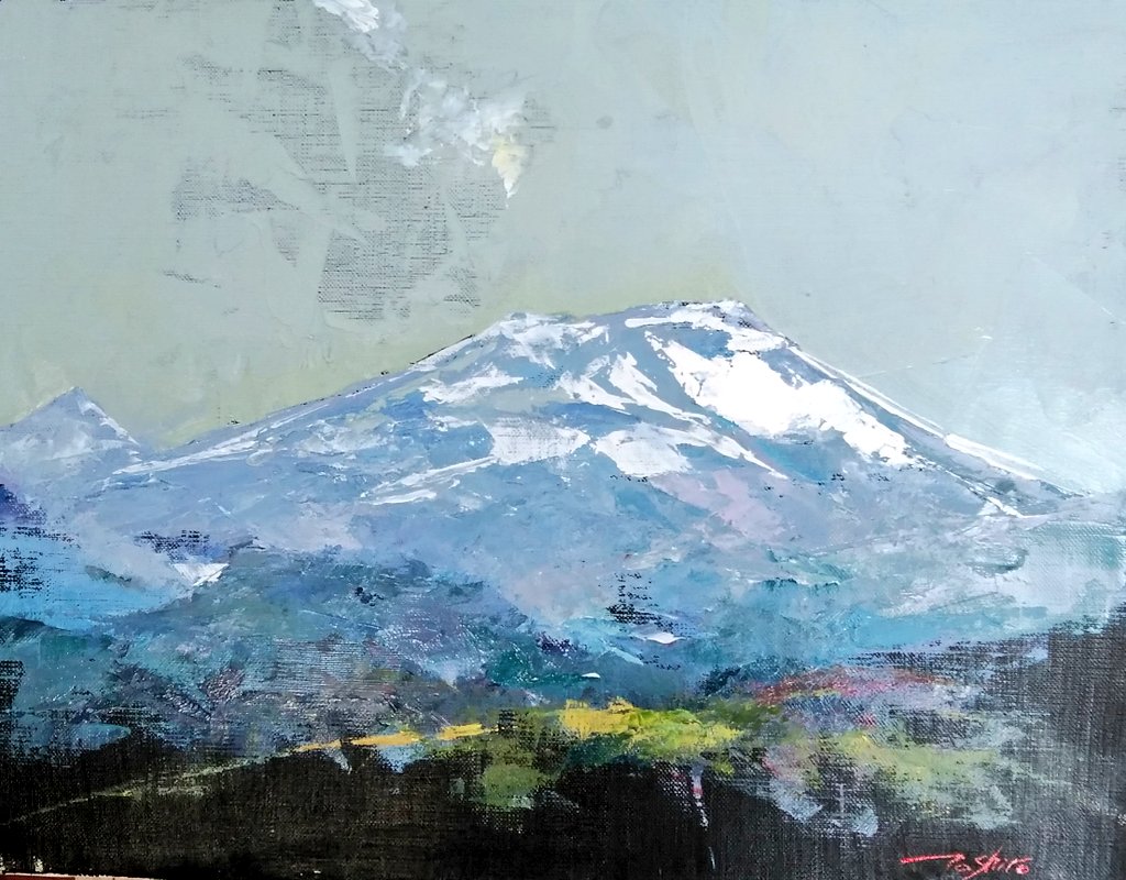 油絵「浅間山」残雪　F8 絵画 油絵「浅間山」残雪 F8 油絵 浅間山 F8号 絵画 油絵「浅間山」残雪 F8