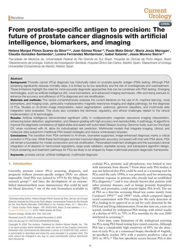 From PSA to Precision: The Future of Prostate Cancer Diagnosis

For decades, PSA has been the cornerstone of prostate cancer detection, saving lives, but also driving overdiagnosis and overtreatment.

🚀 The future is multimodal and data-driven.

Our recent review highlights how