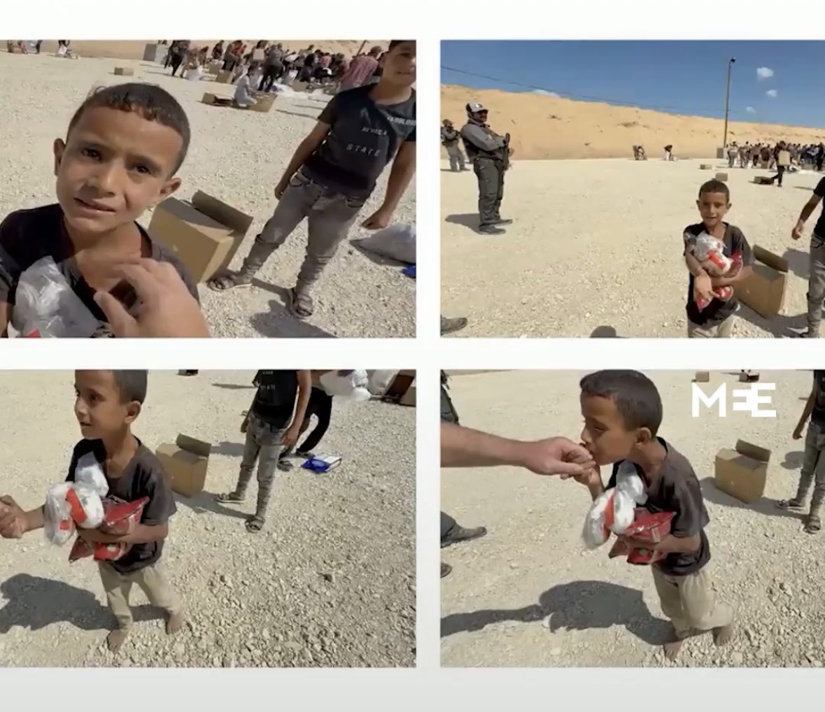 Amir walked 12 kilometres, barefoot, to get food.

He kissed the hand of an American soldier, thanking him for a bag of rice and lentils.

Then Israel K*LLED Amir, right in front of the soldier.

A child, grateful for lentils. Executed in broad daylight.

Amir was 5 years old.