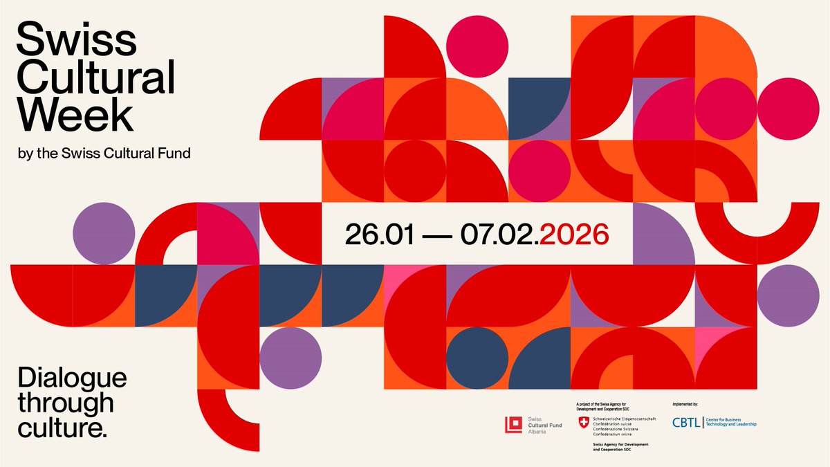 swissaal's tweet photo. Swiss Culture Week 2026 has arrived!

From January 27 to February 7, the Swiss Cultural Fund presents a rich program of performances, exhibitions and talks in Tirana, Elbasan, Shkodra and beyond.

Contact us to discover the full program and join the dialogue through culture. https://t.co/SmcOFcOuAP