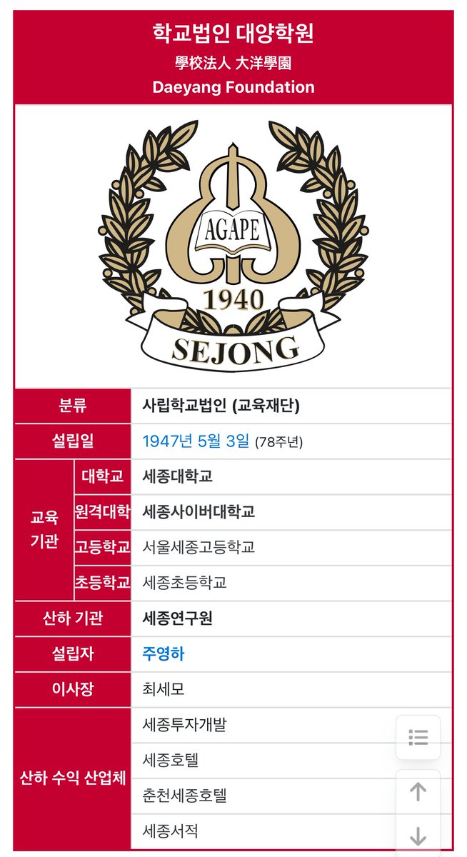 이명박 초대 외교부 장관+세종대 세종호텔 대양학원 재단 이사장임... 미쳤네...