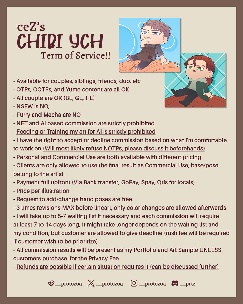 __protozoa's tweet image. CHIBI YCH COMMISSION OPEN!!
[shares are very appreciated&amp;lt;3]

Can be for couple, siblings, friends, duo, etc ^^
Open for local and Inter for different pricing, check these out or go to my Vgen which link I will put in reply (or check my bio)

#VGenComm #opencommissions