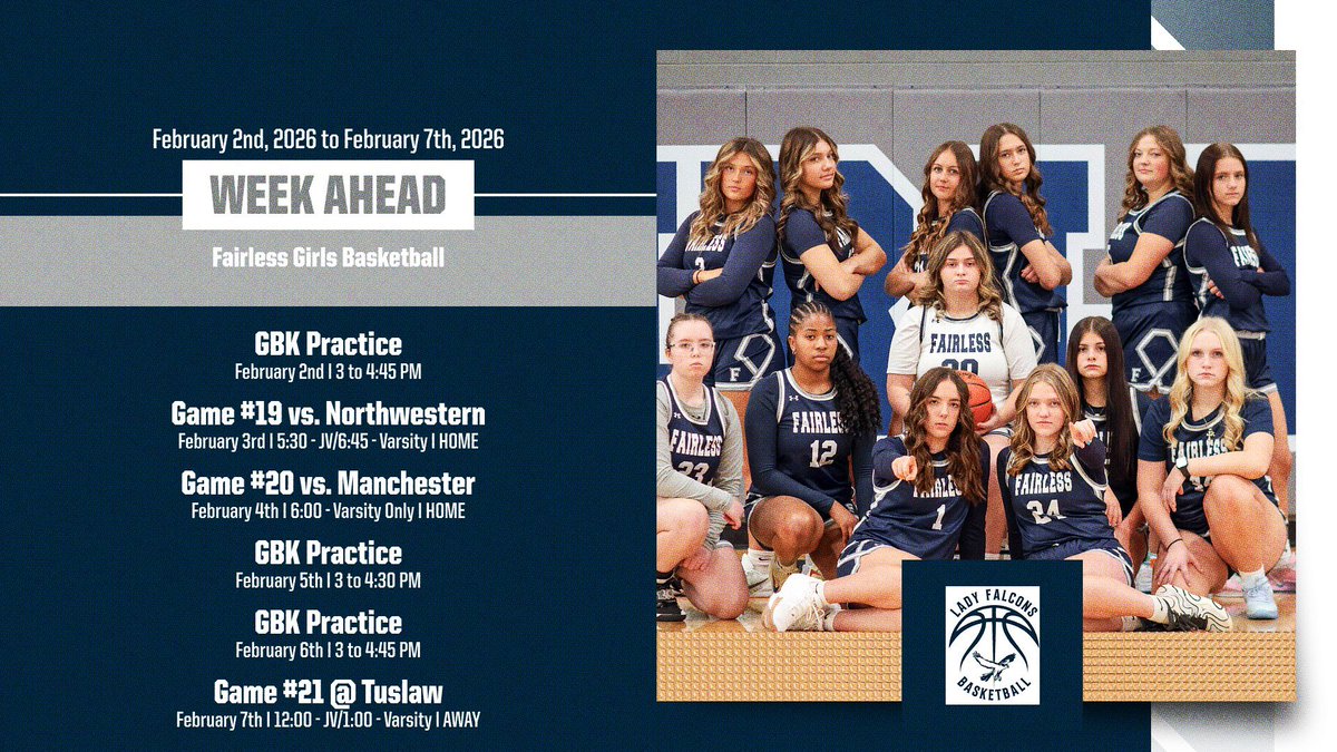 FHSFalconsHoops's tweet photo. Fairless GBK upcoming schedule (2/2 to 2/7)
3 games this week!  Gearing up for tournament time 🏀💪 #GoFalcons https://t.co/4RMmSU6Vmc