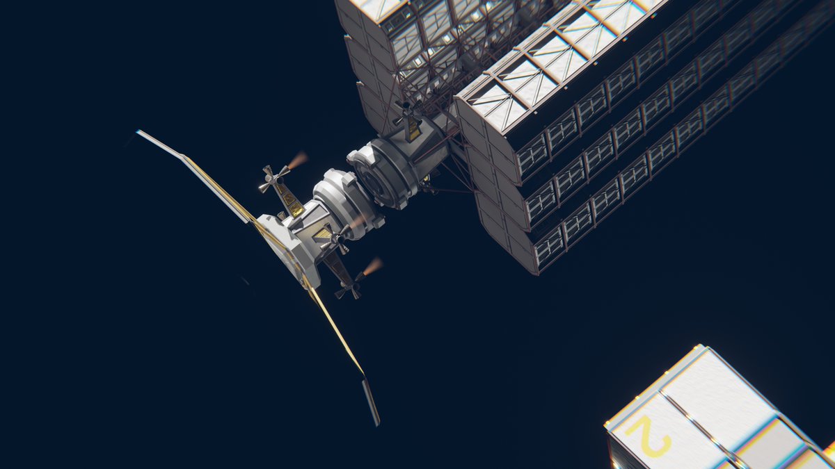 wenchance's tweet image. Some more rendered frames! Things are coming along

You can get a sense of the vehicle-cargo separation sequence from these shots, before the cargo barge maneuvers to dock with the facility

#space #spaceship #spacecraft #toughsf #hardsf #scifi #3dartwork #animation #blender3D