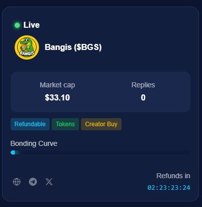 2nd runner up #memecoin is Bangis, $BGS, no socials.

And here is the buy link
moonexpress.fun/token/0x5dd821…
