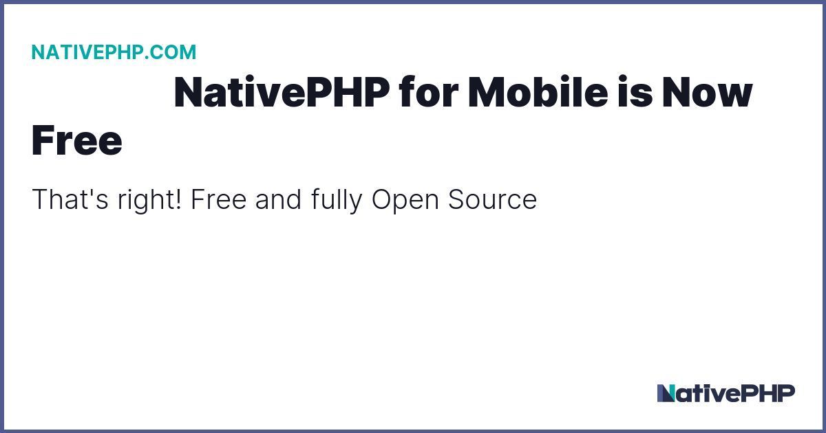 PovilasKorop's tweet photo. NativePHP for Mobile is Now Free!

Here's the official announcement with all the details.
https://t.co/vsTvbHrFsx https://t.co/3HLC1ZRANl
