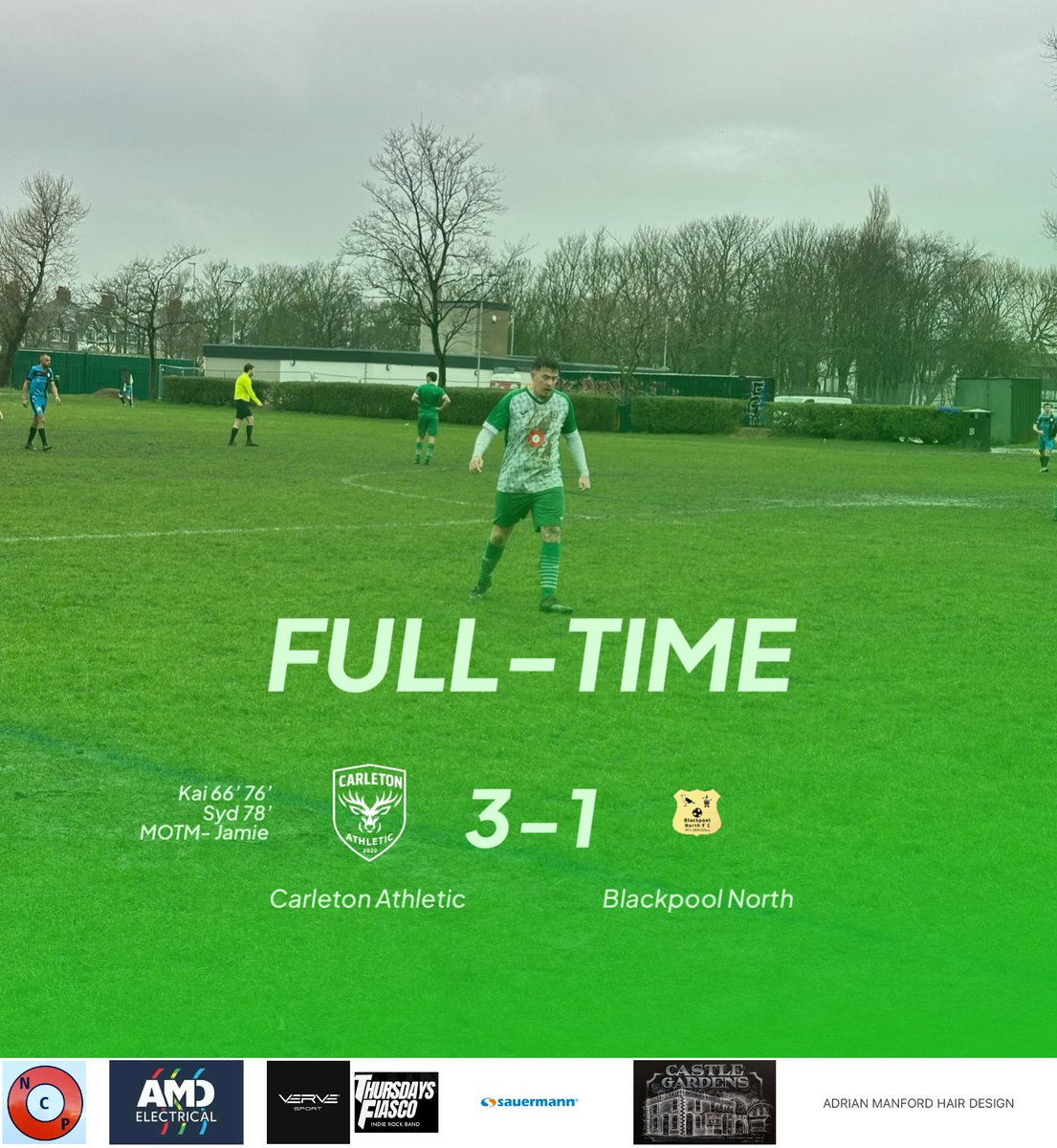 FULL TIME

A massive second half gives us a well deserved 3 points againt Blackpool North.

Assists from Dan Smith &amp; Jacob Nicholls.

Stand in keeper Jamie Geeenhow with another top performance for MOTM.

UP THE TICS 💚
