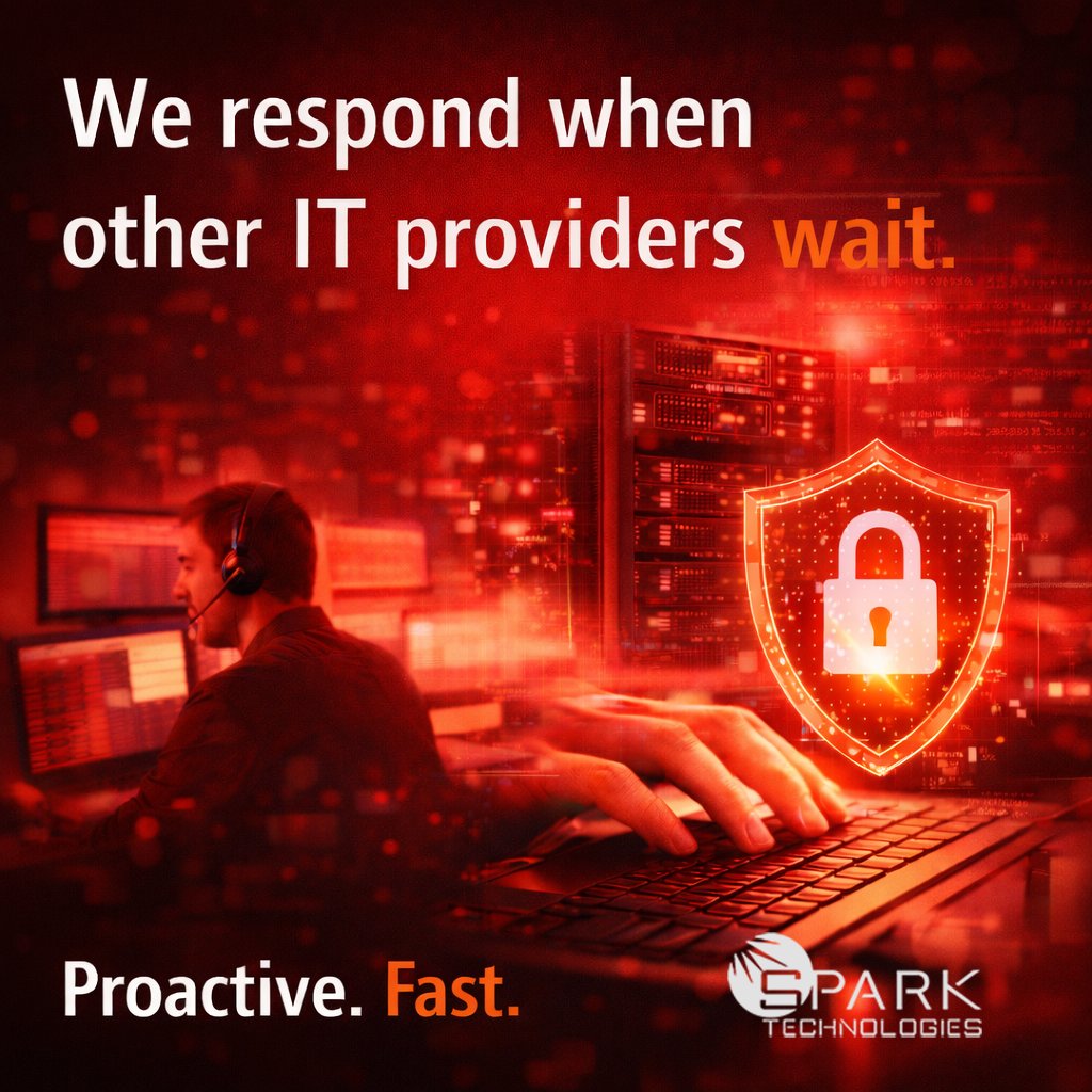 Some IT providers respond when you submit a ticket.
We respond when the issue starts.

24×7 monitoring.
Proactive alerts.
Immediate action.

That’s the Spark difference.

#ProactiveIT #Cybersecurity #ITSupport #SparkDifference #sparktechllc