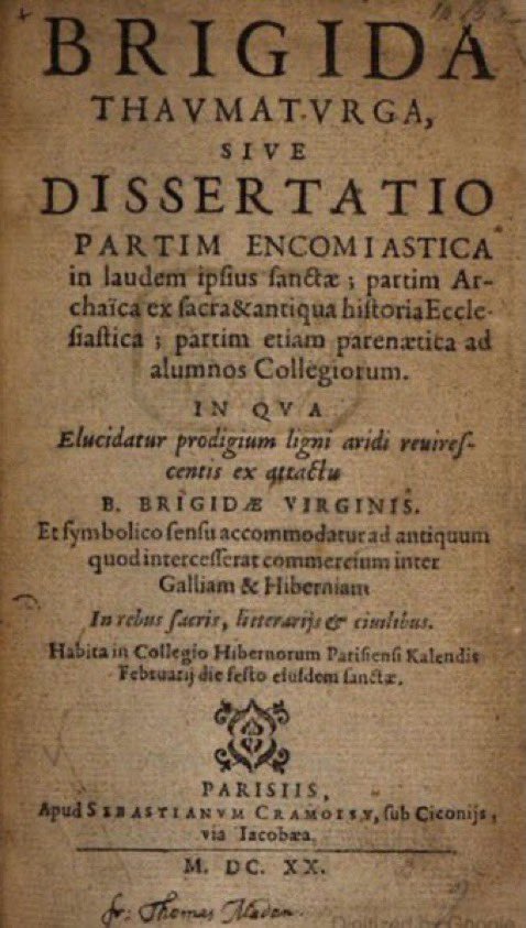 jdmccafferty's tweet photo. 1 Feb 1620: David Rothe, bishop of #Ossory delivers a huge sermon in praise of St. Brigid at the #Irish College #Paris #otd He spoke, at length, of centuries of Franco-Irish links. It was published by Cramoisy of Rue St Jacques. #LaFheileBride #StBrigidsDay https://t.co/s9TiCtQt9K