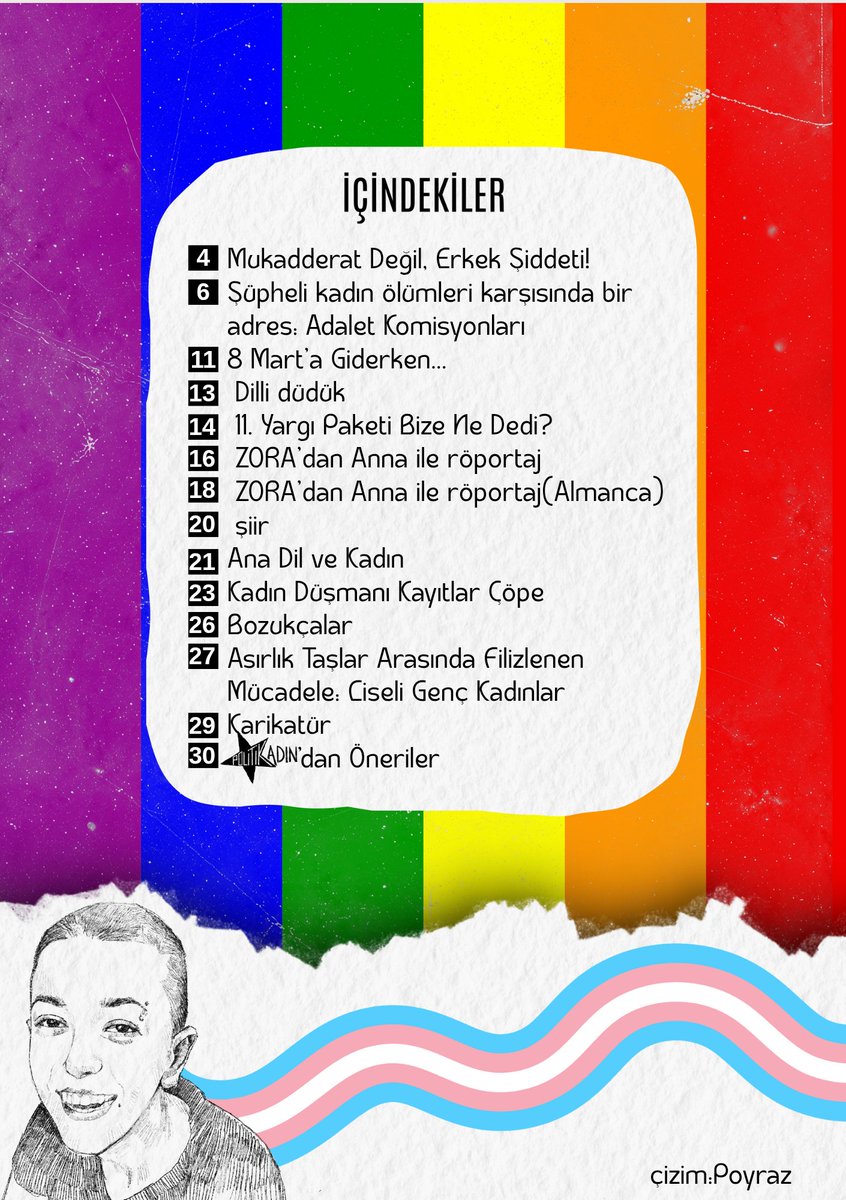 📣Üçüncü sayımız sizlerle!

Genç kadınların kolektif emeğiyle üretilen fanzinimizin kapağını ve içindekiler bölümünü sizlerle paylaşıyoruz. 

Birlikte üretiyor, birlikte dağıtıyor, kadın dayanışmasını büyütüyoruz.

Fanzinimizi edinmek, üretimlerini paylaşmak için bize ulaş.💫✨