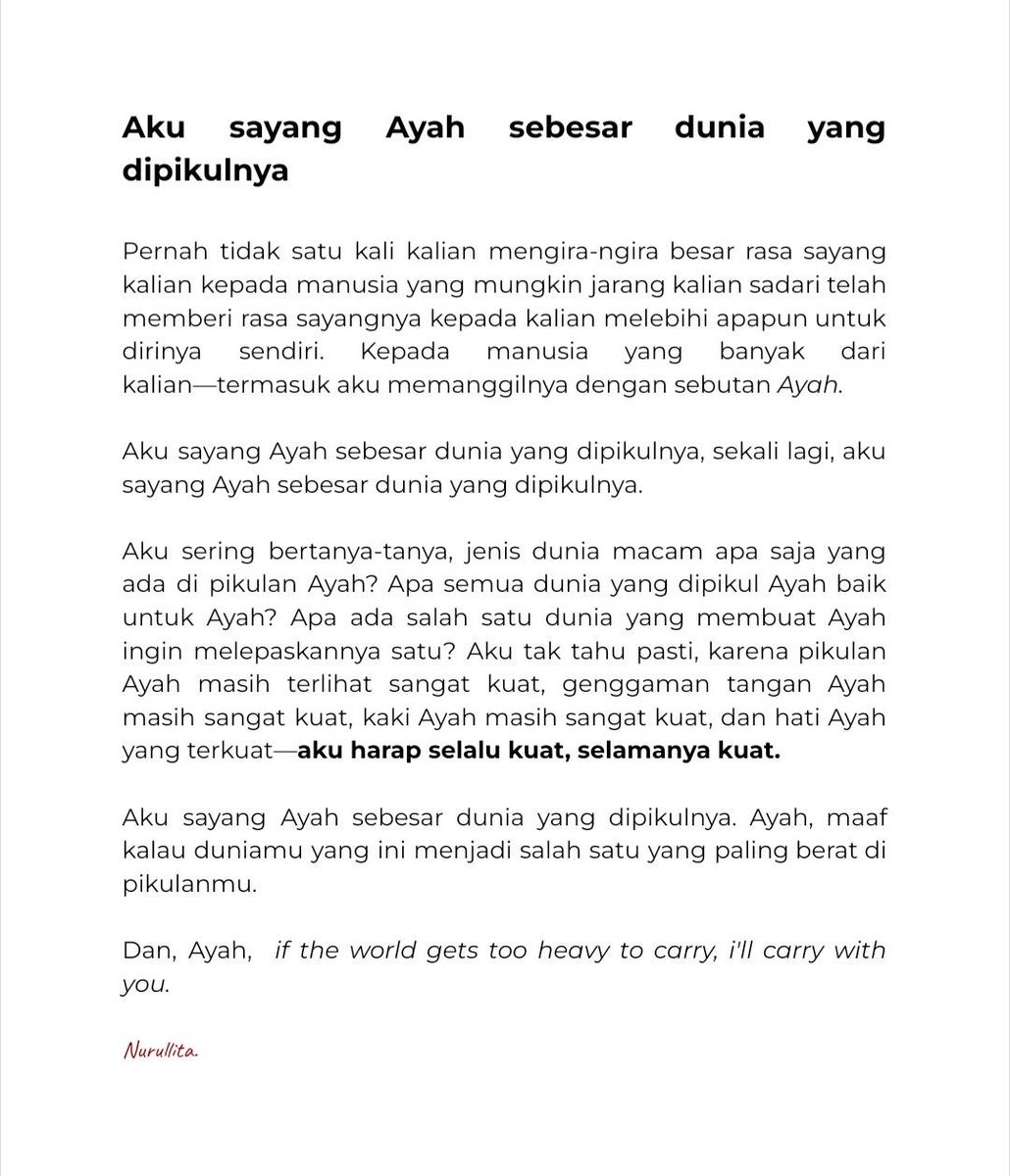 pencorner's tweet image. Aku sayang Ayah sebesar dunia yang dipikulnya.