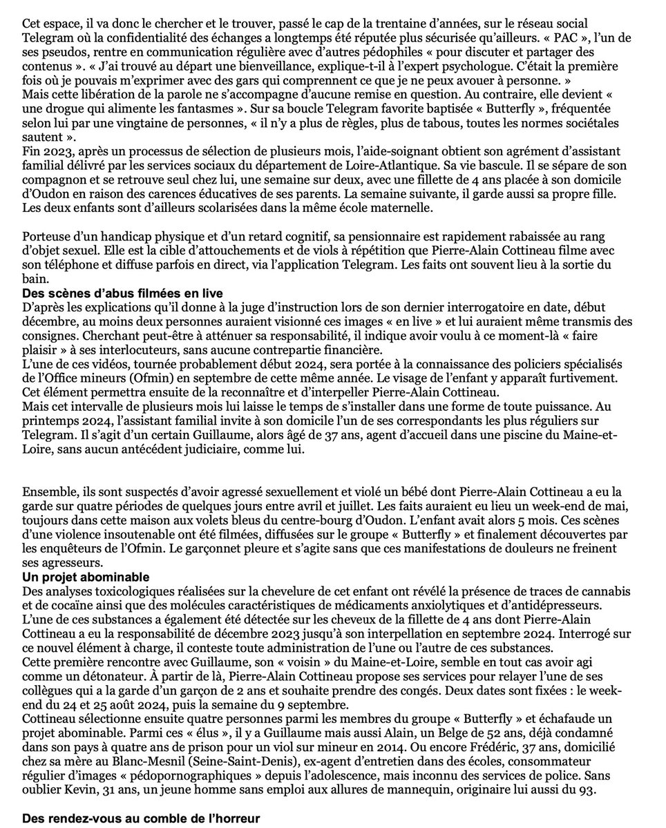 Melissa_Nemesis's tweet image. Voici l’article en entier sur les horreurs commises par Pierre-Alain Cottineau et ses complices. Même le terme « horreur » est trop faible pour décrire l’enfer qu’ont vécu ces si petits enfants, tout comme la prison sera bien trop douce comme peine pour ces monstres.