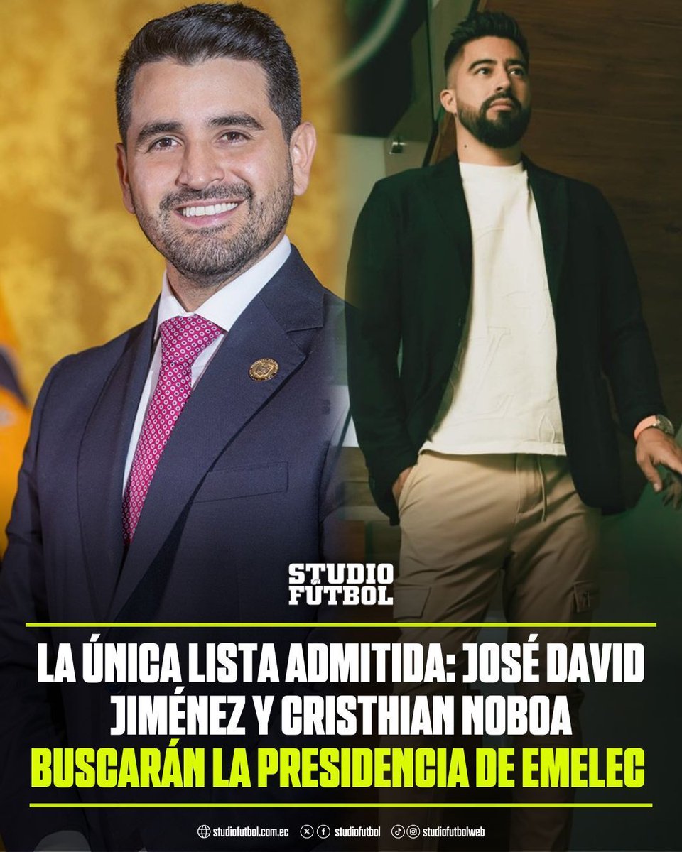 StudioFutbol's tweet photo. 🚨🔵 La única lista admitida: José David Jiménez y Cristhian Noboa buscarán la presidencia de Emelec  https://t.co/FANuEqyYui https://t.co/cSTMz2kMkg