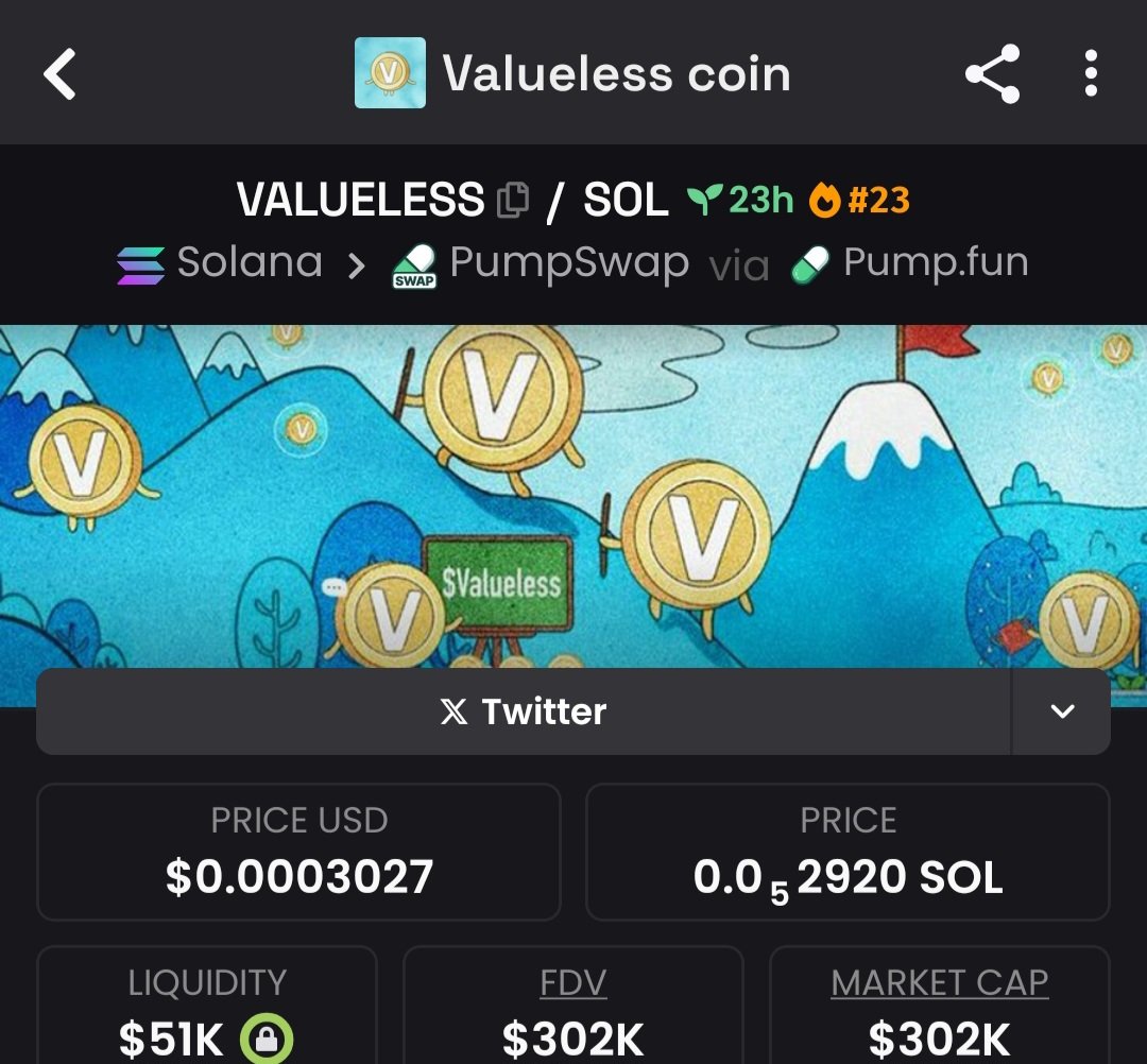 $VALUELESS exploded from $165K → $302K MC — a mind-blowing gain! 
We keep turning low caps into monsters inside my TG
Follow ✅ and join in — the next gem is already cooking! 💰

#Solana ##memecoin