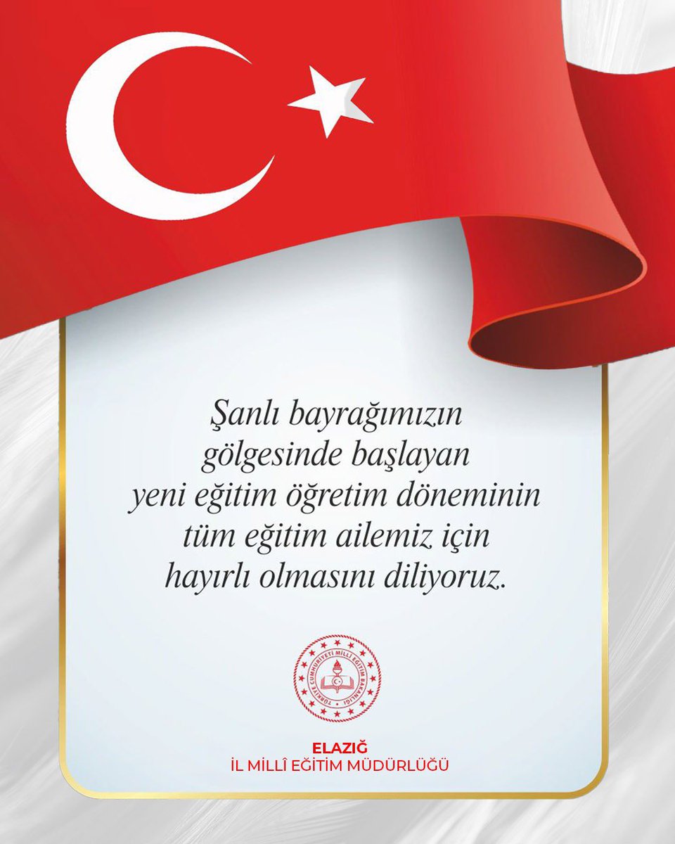📌 Yarıyıl tatilinin ardından yarın ilk dersimiz “Bayrak Sevgisi” temasıyla başlıyor. 🇹🇷

Millî kimliğimizin sembolü şanlı bayrağımızın sevgisiyle yoğrulmuş, değerlerine bağlı bilinçli nesiller yetiştirmek ortak hedefimizdir.
<a href="/tcmeb/">Millî Eğitim Bakanlığı</a> <a href="/Yusuf__Tekin/">Yusuf Tekin</a> <a href="/numanhatipoglu/">Numan Hatipoğlu</a> <a href="/SahinBeraat/">Beraat Şahin</a>