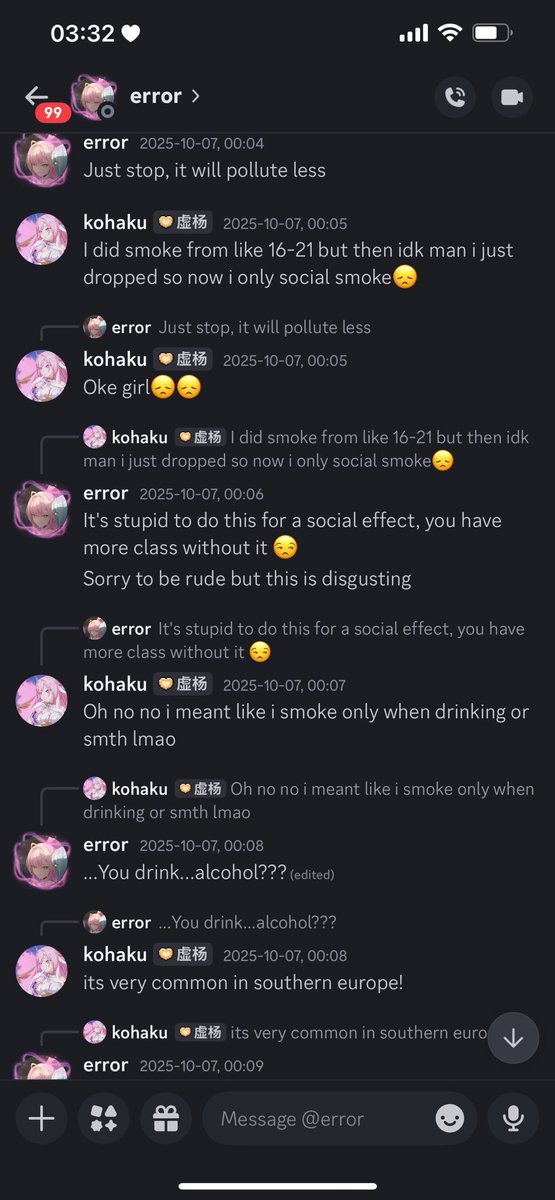korokoroyaa3's tweet photo. Telling me to burn and be unalive because i smoke cigarettes https://t.co/MRw5oaOR92