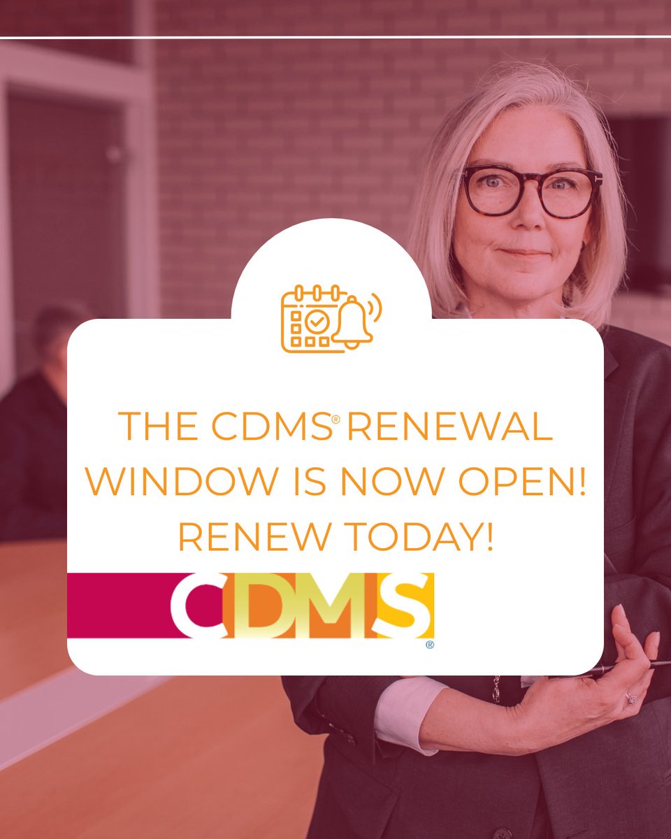 your_commission's tweet image. Is it time to renew your CDMS®? The renewal window is now open! Renew your credential by March 31 to stay certified! To learn more about the CDMS renewal process, visit the link below. #CDMS
ow.ly/Ca7q50Y4uyI