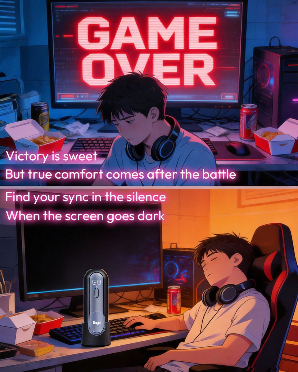 Segaitech's tweet photo. The game ends😴 The connection remains💓
Victory is sweet but true comfort comes after the battle.💕
Find your sync in the silence when the screen goes dark.💤
#Segai #SyncOne #AI #Wellness ##IntimacyTech https://t.co/908w2VoxF6