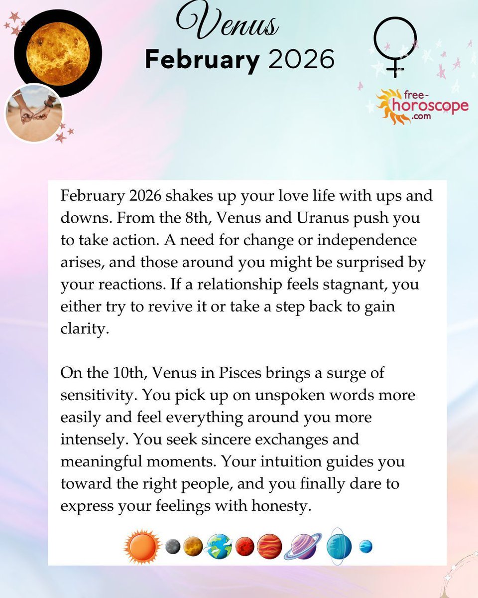 Horoscope_Free's tweet photo. Under Venus’ influence, love awakens or reinvents itself… Are you ready to listen to your heart? 💕🌙

What is your love language? 💌💫 Venus' position at your birth reveals a lot about your heart’s desires! ❤️🔮

https://t.co/lpK0kRgcHJ https://t.co/Wd36QRj108