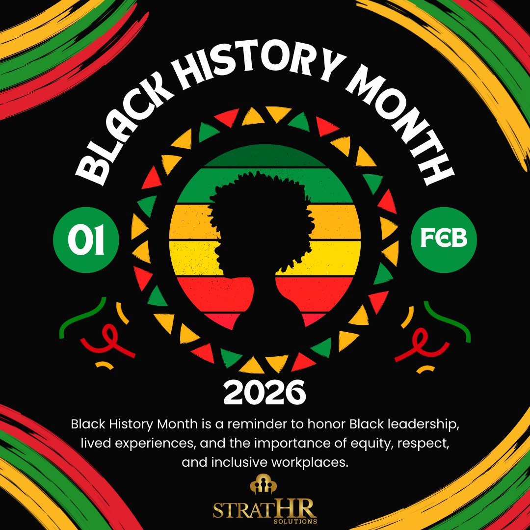 StratHRSol's tweet photo. February is Black History Month.

We recognize Black leadership, lived experiences, and the contributions of Black professionals across Canadian workplaces, while reaffirming the importance of equity, respect, and inclusion.

#BlackHistoryMonth #StratHRSolutions #BlackLeadership https://t.co/5AJcmb15rr