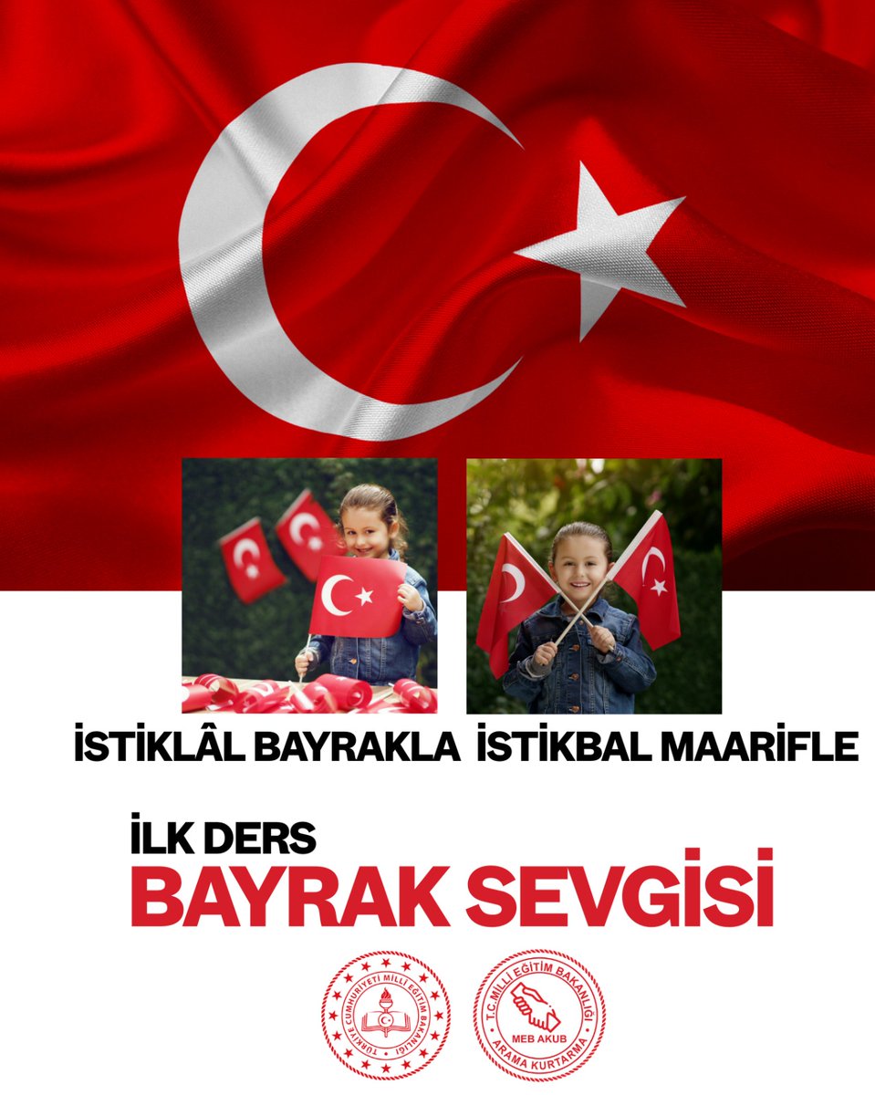 Bayrak aşkıyla çarpan her yürek, maarifle yükselen istikbalimizin teminatıdır. 🇹🇷 
<a href="/tcmeb/">Millî Eğitim Bakanlığı</a> <a href="/Yusuf__Tekin/">Yusuf Tekin</a> <a href="/meb_dhgm/">Destek Hizmetleri Genel Müdürlüğü</a> <a href="/omurfatih/">Ömür Fatih Karakullukçu</a> <a href="/mebisgb/">İşyeri Sağlık ve Güvenlik Birimi Daire Başkanlığı</a> <a href="/ozkan_meb/">Özkan AVCI</a> <a href="/MetinTayarer/">Metin TAYARER🇹🇷🇹🇷🇹🇷</a> #Bayraksevgisi