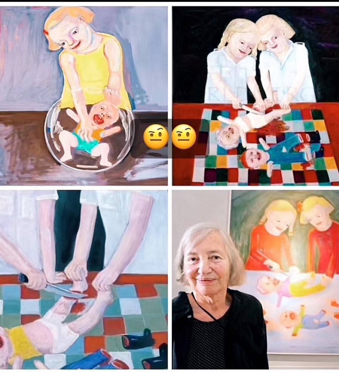 Böyle sanatın affedersiniz….. Yıllardır bunları sanat diye dünyaya yutturuyorlar….

Bu tablolar, Brüksel’de Avrupa Birliği’nin resmî binalarının duvarlarında sergilenmektedir.

Konu, Epstein dosyalarına indirgenebilecek bir skandal değildir. Bu görüntüler, Batı elitinin ahlâk