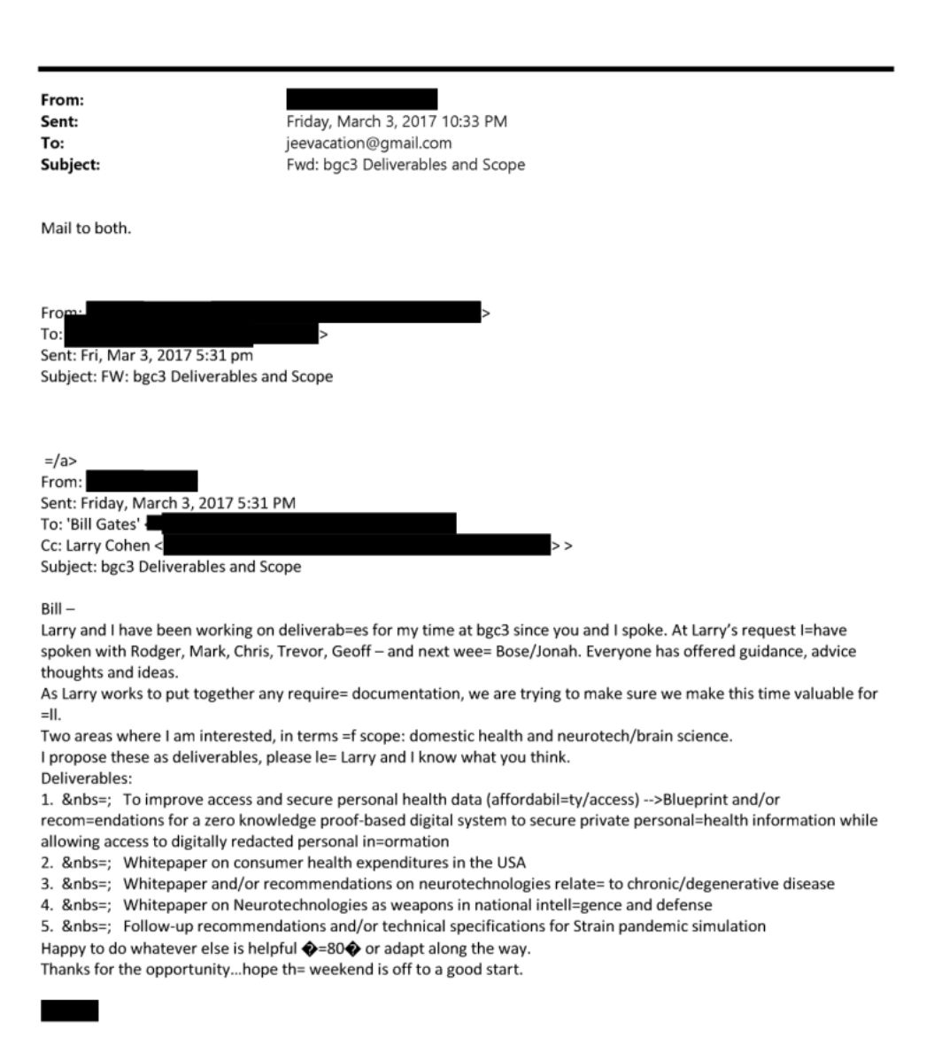 bpthaber's tweet photo. Bill Gates ve Epstein'in 2017 yılında "pandemi simülasyonu" plandıkları bir mail görüşmesi ortaya çıktı.

— Bu e-postada salgın türlerine yönelik simülasyonlar, sağlık veri sistemleri ve ulusal güvenlikle bağlantılı nöroteknoloji de dahil olmak üzere önerilen çıktılar sıralanıyor.