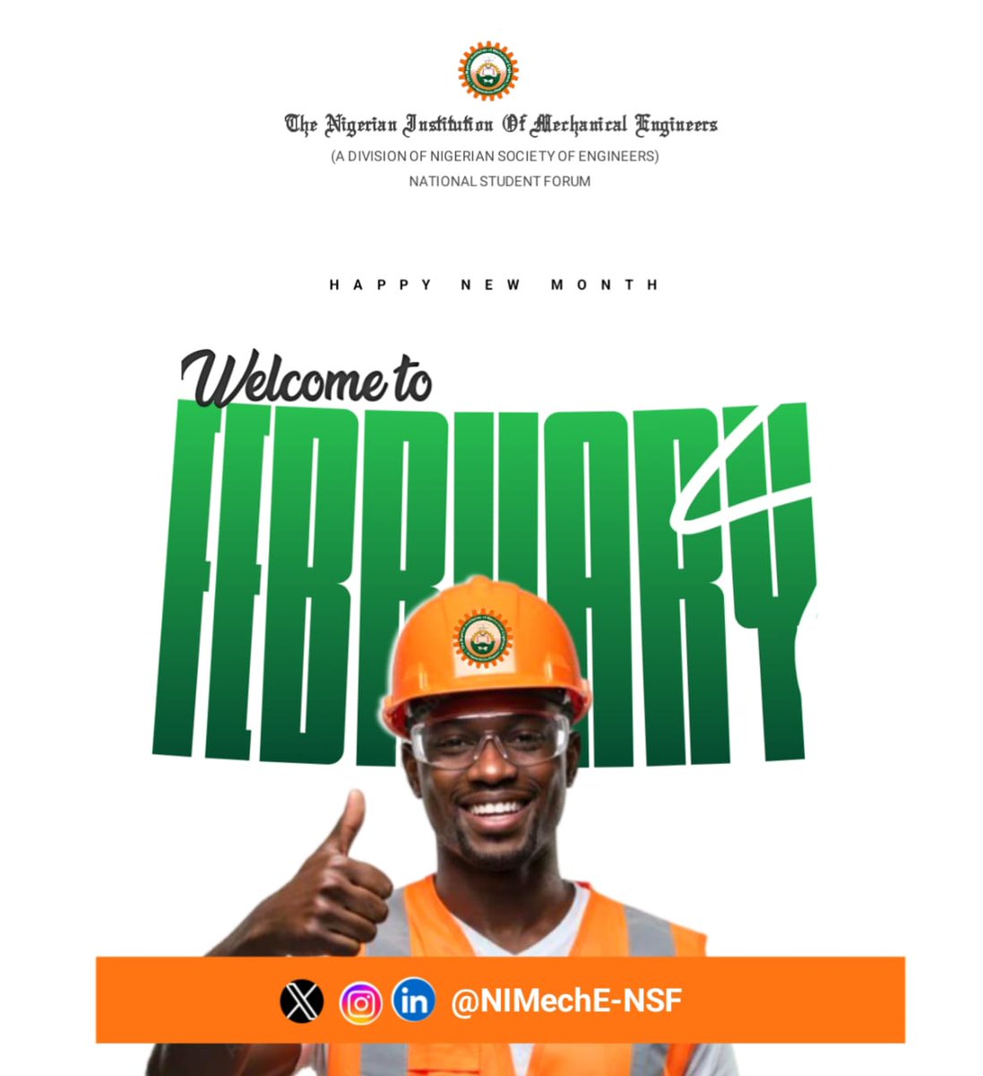 Welcome to February ,Mechanical Engineers!!!
⚙📚👷‍♀

From the Executive body of NIMechE-NSF, we want to wish you a happy and blissful new month. May this month bring clarity, growth and success in all our academic and professional pursuits.

Wishing you a productive February!!