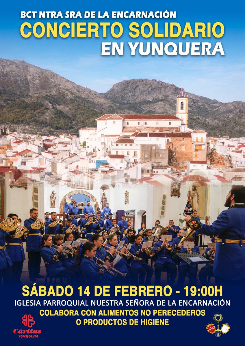 𝐂𝐎𝐍𝐂𝐈𝐄𝐑𝐓𝐎 𝐒𝐎𝐋𝐈𝐃𝐀𝐑𝐈𝐎🎶 || El próximo sábado 14 de febrero os esperamos a todos en Yunquera a las 19:00 en la Iglesia Nuestra Señora de la Encarnación.

Ven, trae tu aportación y colabora con Cáritas Yunquera para las familias más necesitadas💙

#yunquera
